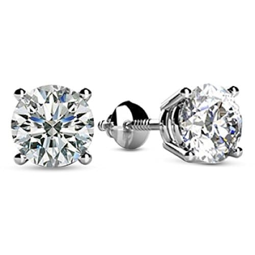 2/3 Carat Total Weight White Round Diamond Solitaire Stud Earrings Pair set in Plat-950 Platinum 4 Prong Screw Back (J-K Color I2 Clarity)