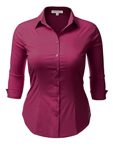 SHOPQUEEN Plus Size Stretchy Button Down Collar Office Formal Shirt Blouse HOTPINK 1XL