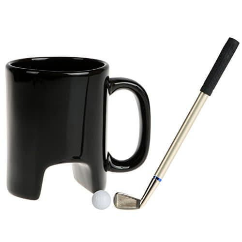 Now Golf Coffee Mug | 13.5oz Hot Cold Beverages Ceramic Mug for Golfer with Driver-Shaped Pen Mini Ball and Channel Underside to Play | Unique Golf-Related gift For Friends and Family | Black | 1612