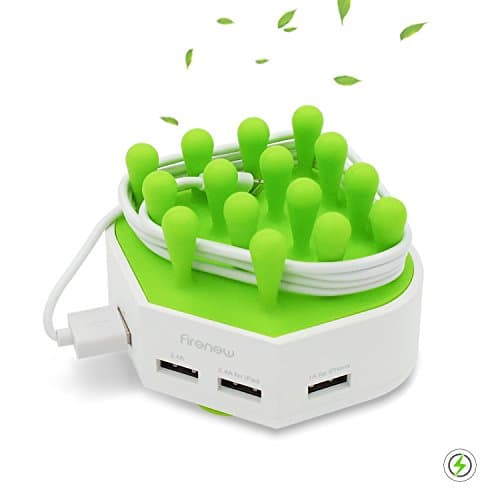 Firenew Cable Management Organizer Charging Station 4-Port with Smart IC Tech for iPhone 6 7S plus Samsung S 7 8 iPad Tables Other Devices-White