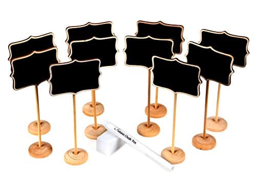 10 Piece Mini Rectangle Chalkboard Stands / Signs, White Liquid Chalk Pen & Erasing Sponge, use for Weddings, Parties, Table Numbers or Place Cards
