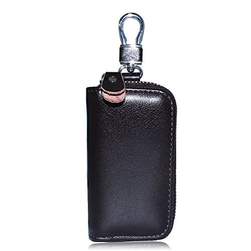 Genuine Leather Men Oversized Zip Around Key Case Car Key Wallet 8 Hook (Brown)