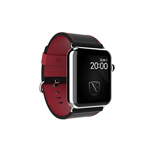 LUXEORA Bravo Nylon Web/Leather Band Strap with Polished Stainless Steel Buckle - 44/42mm - Nighthawk Black and Red - Compatible with Apple Watch Series 5 4 3 2 1 Sport and Watch Edition