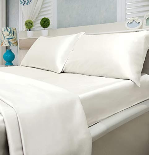 4-Piece Super Soft Silky Satin Bed Sheet Set, Multiple Colors (Queen, Bone)