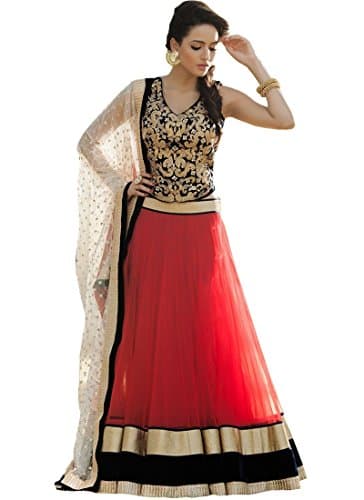 FABBOOM RED NET DESIGNER LEHENGA CHOLI