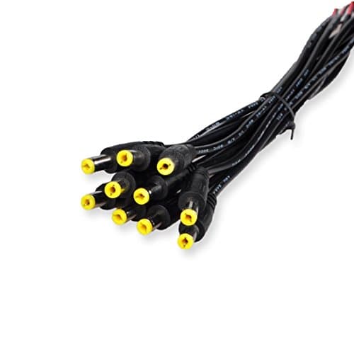 DCFun Male DC 2.1mm x 5.5mm Wire Power Pigtails Adapter Barrel Plug Socket Cables for CCTV Security Camera LED Strip Light 10-Pack