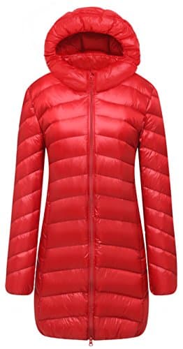 Cloudy Arch Women's Winter Lightweight Packable Hooded Down Coat(Red,L)
