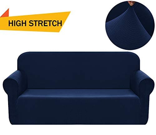 Chelzen Stretch Sofa Covers 1-Piece Polyester Spandex Fabric Living Room Couch Slipcovers (XL Large, Navy Blue)