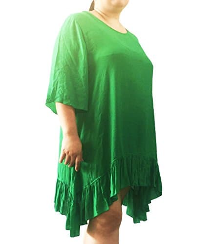Plus Size 2XL Minimalist Tunic Shirr Asym Hem 3/4 Sleeve Lightweight Pullover Swing (green)