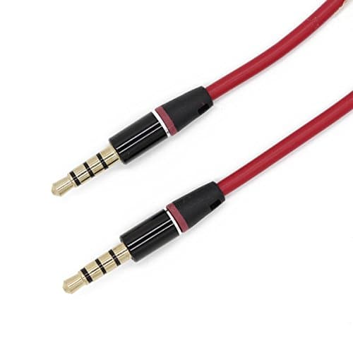 Sontue 3.5mm Extended Aux Cord 4 Poles Aux Cable (1ft/30cm) Premium Auxiliary Audio Cable for Car / Home Stereos, Any Audio Devices Fit 3.5mm Aux Port - Red Color