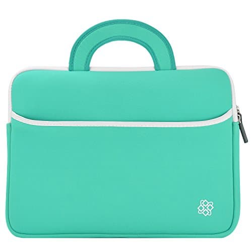 KOZMICC Sleeve for 8.9" 9" Tablet Devices, Portable Neoprene Sleeve Case Bag Handle Accessory Pocket, Compatible with 8.9-9" Inch Tablet Device (Teal/White)