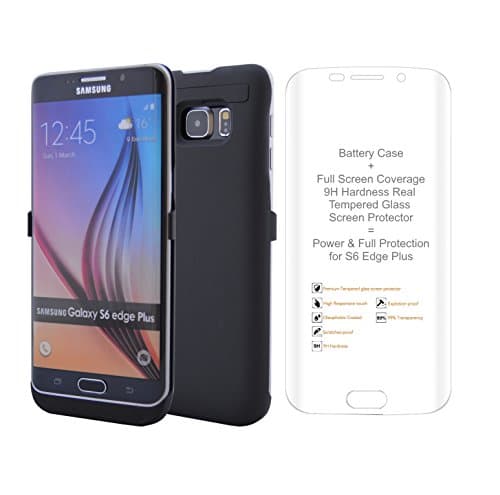 Galaxy S6 Edge Plus Battery Case, ZgearZ 5200 mAH Extended Power Charger. Tempered Screen Protector included. Use this external rechargeable charging pack as Samsung S6 Edge Plus Backup Batteries