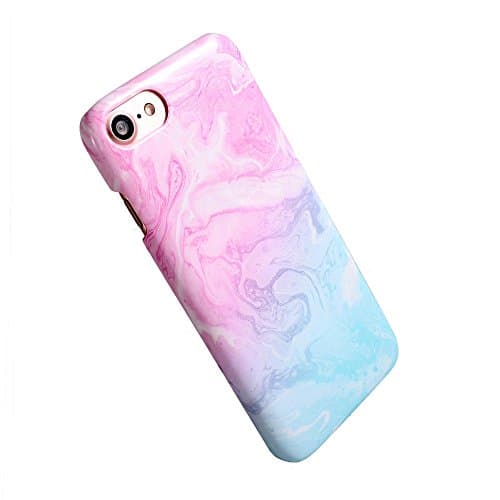 iPhone 7 Case, Wastou Glossy Slim Fit Protective Hard Marble Pattern Cover Case for iPhone 7 (Pink Blue)