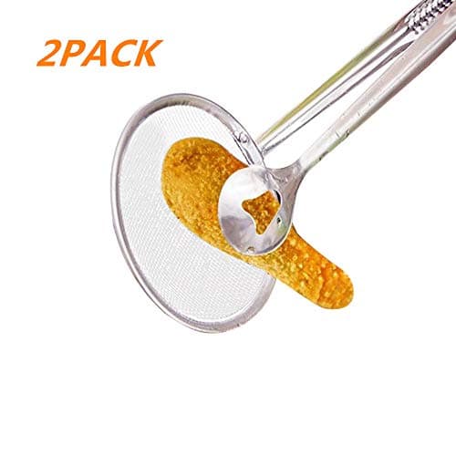 Daopwlkom New Kitchen Multi-Functional Filter Spoon with Clip, Food Oil-Frying BBQ Salad Filter Outdoor Cooking Tools (Sliver)