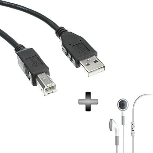 Poyblock 6ft 2.0 USB Cable Cord for Epson TM-U295-262 Receipt Printer + Earphone w Mic