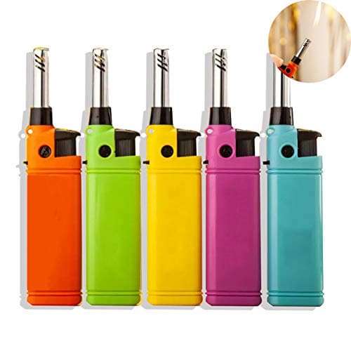 Mini Lighter Kitchen Candle BBQ Refillable Plastic Butane Gas Lighters Outdoor Fire Starter (Rose Red)