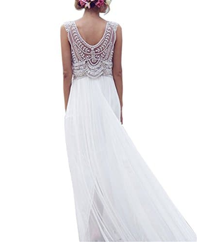 CCBubble Beach Wedding Dress 2017 See Through Back Beaded Wedding GownIvory-US2