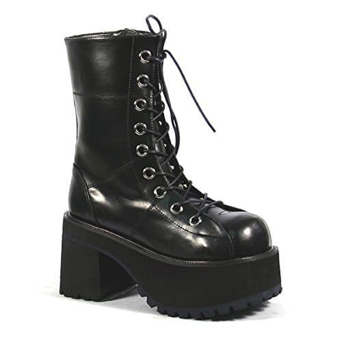 Platform Ankle Boots Black Lace Up Boots 3 1/2 Inch Chunky Heel Gothic Punk Size: 10