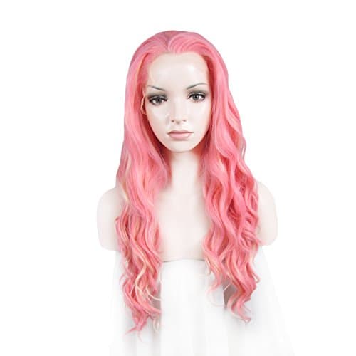 Lace Wig Long 24“Wave Synthetic Lace Front Wig Rose Mixed Blonde High Density