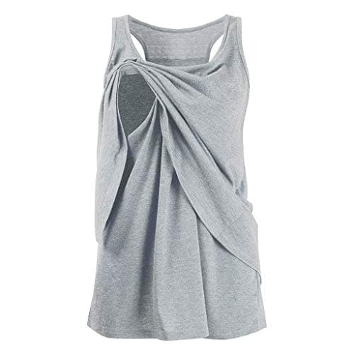 Women's Maternity Loose Tunic Comfy Pull-up Nursing Cami Tops Vest Tank for Breastfeeding (Gray, 2XL)