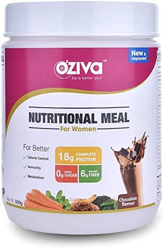 OZiva Nutritional Meal Shake, Women, High Protein Meal Replacement Shake with Ayurvedic Herbs (Chocolate,16 Servings)