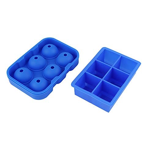 BFU Ice Cube Trays Silicone Combo Mold (Set of 2), Sphere Ice Ball Maker and Large Square Molds, Reusable and BPA Free Ice Cube Molds for Bourbon, Whiskey, Cocktail, Beverages and More