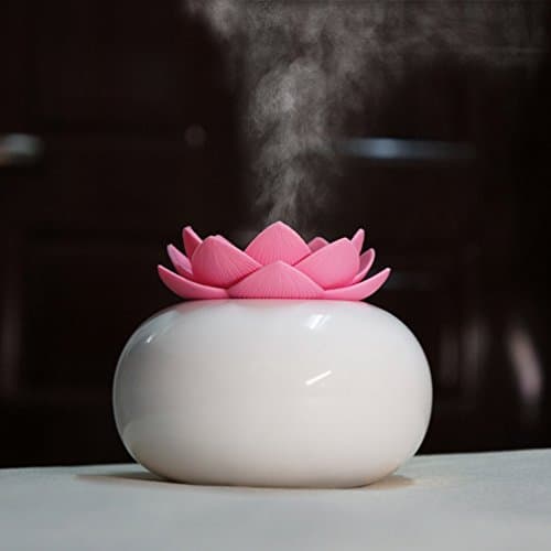 YJY Ceramic Aromatherapy Essential Oil Diffuser, Lotus Flower Humidifier Portable for Office, USB Auto Shut-off Intermittent 8 Hours Work Air Purifier(Red-White)