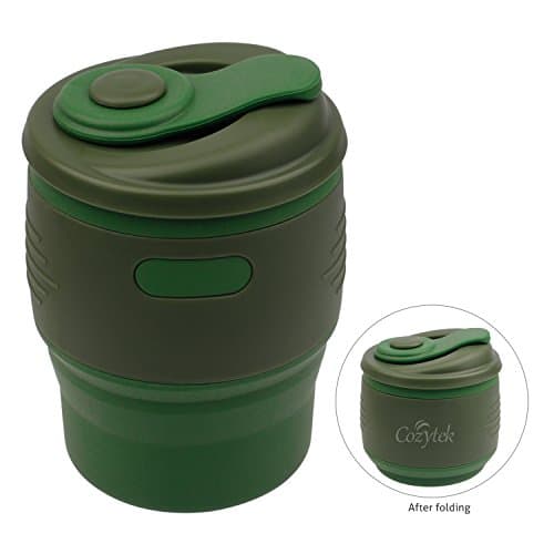 Cozytek Folding Silicone Cup,Collapsible Coffee Mug with Lid of Leak Proof Locked for Hot &amp; Cold Drinks Used for Camping Hiking Traveling Backpacking,School Outdoor 12OZ Travel Coffee Mug(Green)