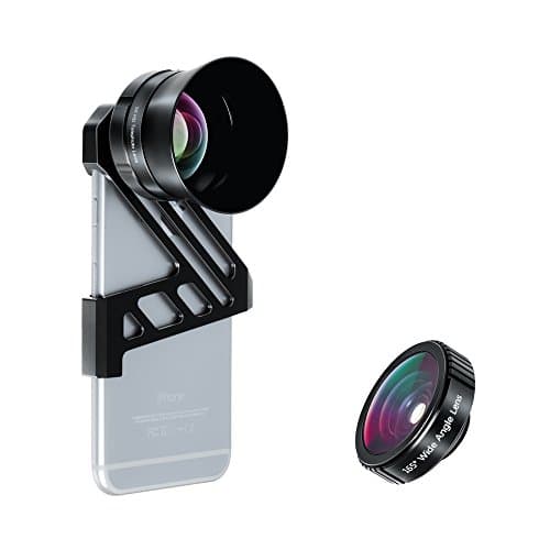 iPhone Camera Lens Kit for iPhone 6/6s - AiKEGlobal AK030 165° Wide Angle + 3x Optical Zoom Telephoto Cell Phone Camera Lenses with Lens Hood &amp; Aluminum Bracket for Fast &amp; Easy Lens Swap