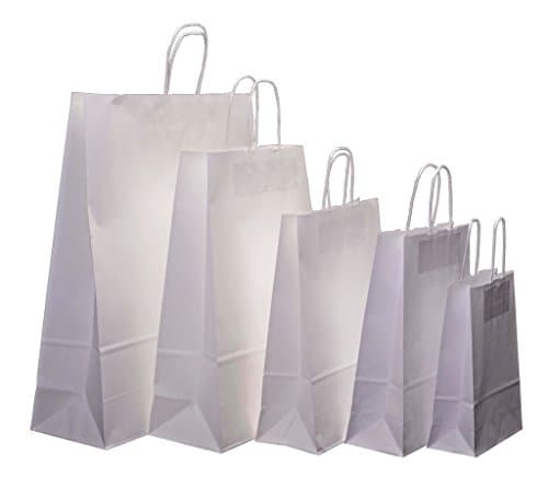100 x White Kraft Twisted Handle Paper Carrier Bags, Select Size (Medium - 260x110x340mm)