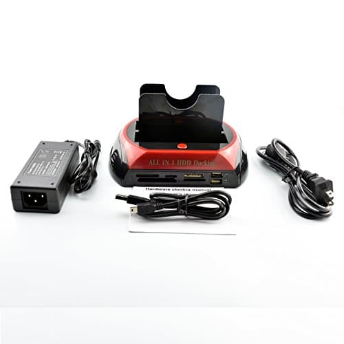 Cocolili External Tool Free USB 2.0 Hard Drive OTB Supported Docking Station 2.5"/3.5" Hard Disc Base Dual Bay Slots SATA IDE HDD SSD With Card Reader