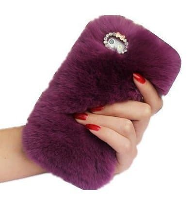 Yzhen @ Iphone 5S SE Rabbit Fur Case,Winter Soft Warm Plush Rabbit Hair Fur Case with Cute Bowknot Handmade Decorative Case For Iphone 5S SE, (purple)