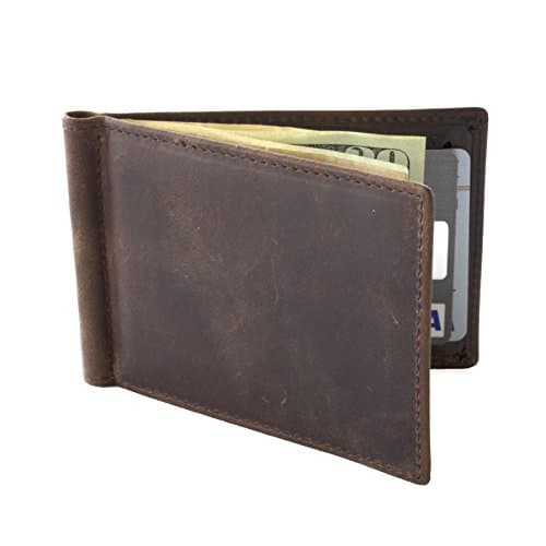 WAVY Leather Money Clip Wallet, Slim Bifold with RFID Blocking (Brown)