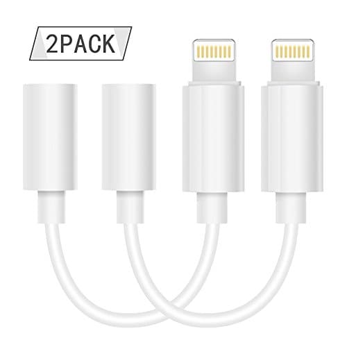 [ 2 Pack ] Headphone Adapter to 3.5mm earbuds Jack Adapter Earphone for iPhone 7 and 7 Plus Lightning Connection Converter (White)