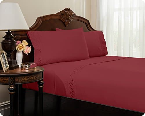 Reversifi Embroidered Bed Sheets Set Soft Brushed Microfiber – Hypoallergenic, Wrinkle Fade 4 Piece Bedding Sets - King – Ruby Wine
