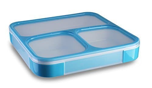 Leox Slim Lunch Box Bento Box 3 Compartments Lunch Box Lunch/Storage Jar Food To Go Breakfast Food Container Food Container with Divider – Blue/Clear