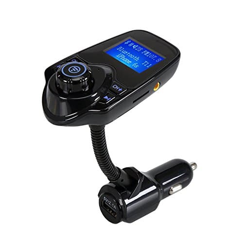 Ottertooth Bluetooth FM Transmitter with 2.1A USB Charger, Wireless In-Car FM Modulator Radio Adapter Car Kit, Hands Free Calling, 1.44 Inch Display, Support TF Card - Goose Neck Style