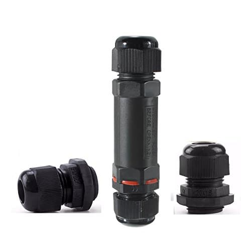 JMKMGL IP68 Waterproof Connector Adapter with 2pcs Cable Stuffing Gland M201.5 Black