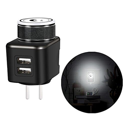 LED Plug-in Night Light with Dual Port USB Wall Charger 5V 2.4A Universal Portable Sensor light Charging for Bedroom Hallway Bathroom Living Room (Black)-SAFEBAO