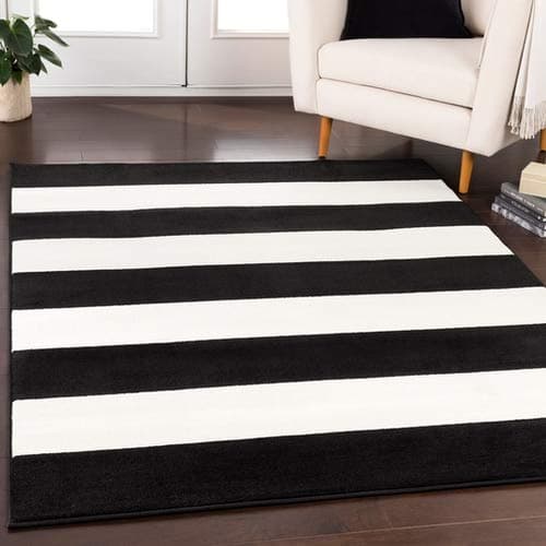 Bowerbank Stripe Black White 7'10" x 10'3" Area Rug