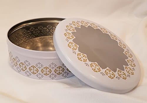Premium Decorative Elegant Empty Cookie Tin - Cookie Gift Tins, Woolworths, Extra Thick Steel – White Silver &amp; Gold