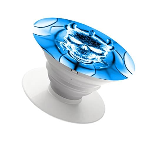 Cell Phone Holder Expanding Stand and Grip Pop Mount Sockets for smartphone and tablet iphone ipad (white)-blue ghost skull