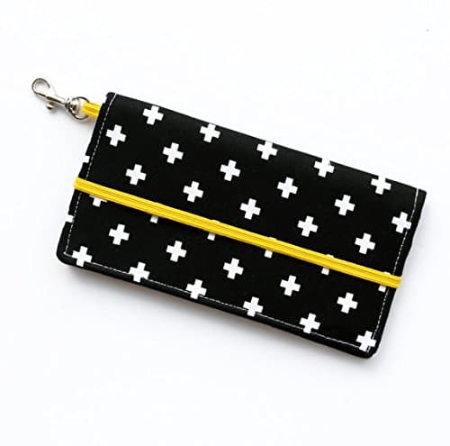 Kailo Chic Extra Large Cell Phone Wallet - B&W Swiss Cross Print with Key Clasp