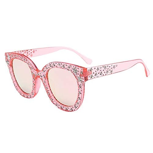 Quelife Womens Artificial Diamond Cat Eye Quadrate Star Big Frame Classic Sunglasses C