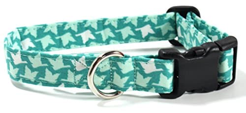 Ruff Roxy Flight in Teal, Designer Cotton Dog Collar, Adjustable Handmade Fabric Collars (S)