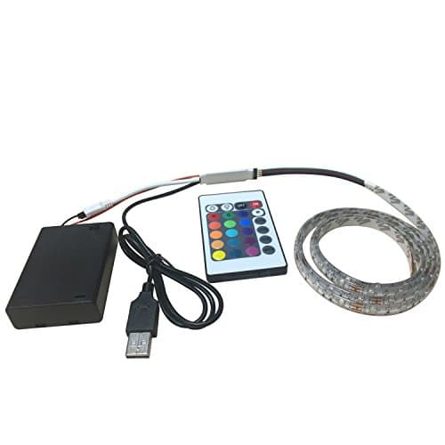 LMID 3.28FT 1M 60leds USB RGB LED Ribbon Flexible Strip Light Battery Powered Tape Waterproof Smd3528 with 24 Keys LED Controller for Indoor Lighting Decoration Novelty