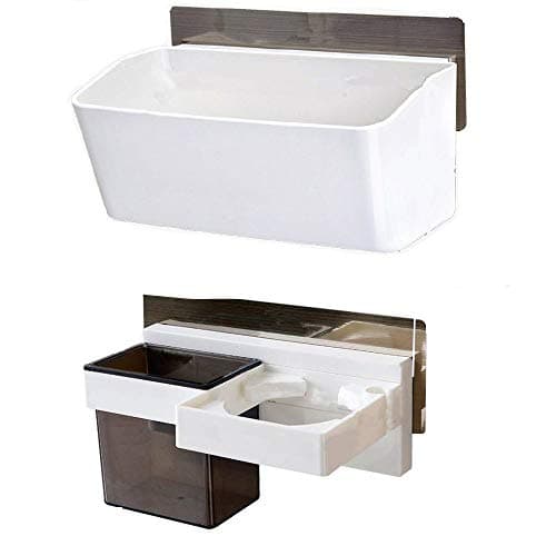 Madoats Bathroom Shelves, Multi-Purpose Adhesive Shower Caddy Basket Wall Mount Hair Dryer Holder and Bathroom Accessories Storage Organizer Set