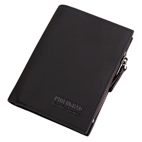 Solid Color Hasp Zipper Men Card Holder Vertical Short Clutch Wallet Gloss PU Leather Bifold Purses Coin Pocket Bag Black