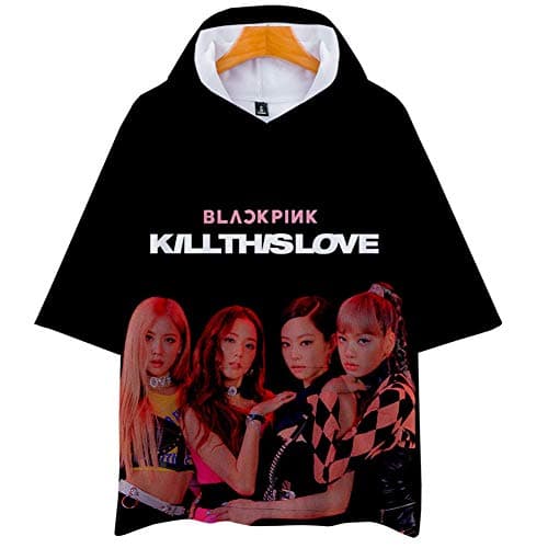 T-Shirts 3D Print Blackpink Graphics Short Sleeve Tees Pullover Hooded with Big Pockets for Mens Womens