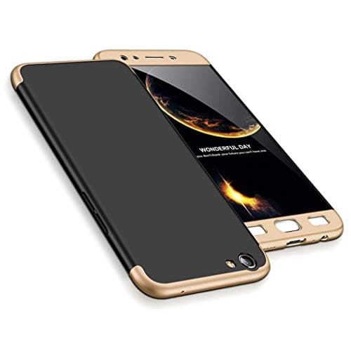 Oppo F3 Plus Case, Ultra-Thin 360 Full Protection Case [Rugged Armor] Bumper PC Phone Cases Shockproof Protective Cover for Oppo F3 Plus (Black-Gold)